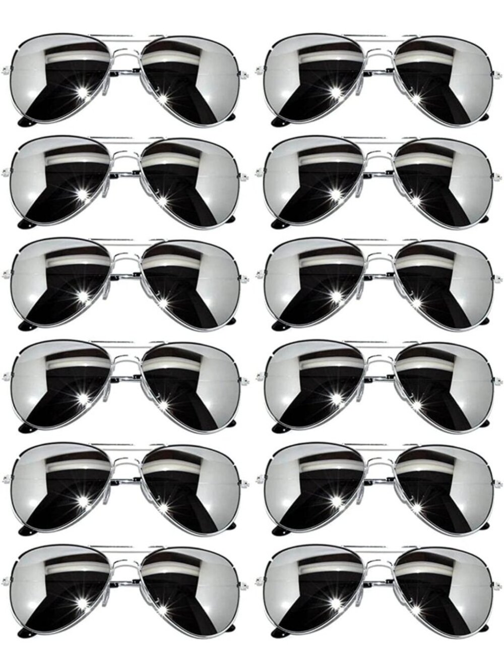 12 Pack Mirrored Aviator Sunglasses for Men & Women - Stylish Wholesale Eyewear